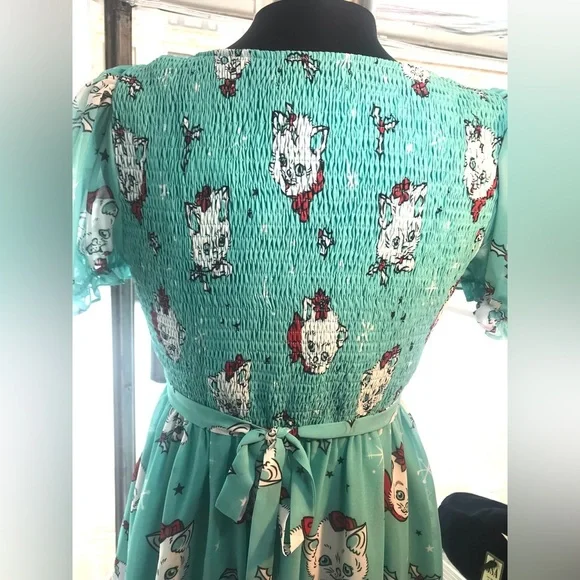 Sourpuss Christmas Kitties Women’s Cream Puff Dress Ice Blue New - Picture 7 of 11